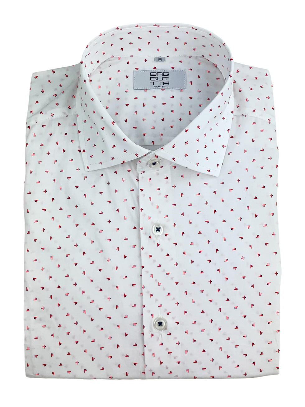 WHITE SMALL RED PATTERN SHIRT