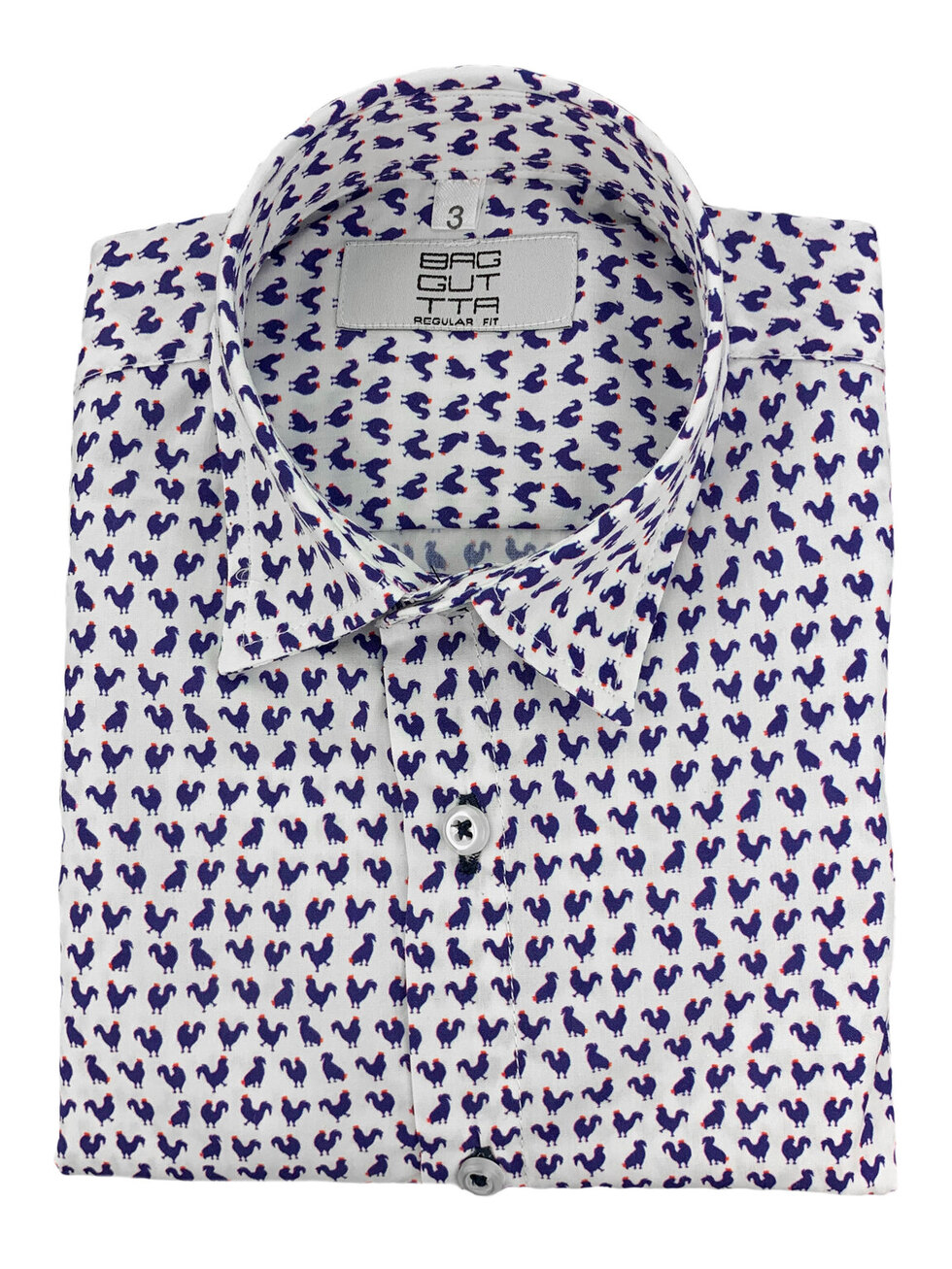 WHITE KIDS SHIRT WITH BLUE ROOSTER PATTERN