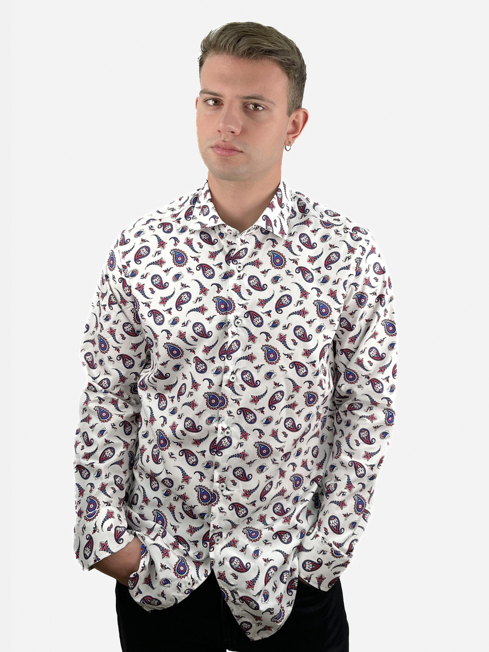 WHITE BLUE PAISLEY SHIRT