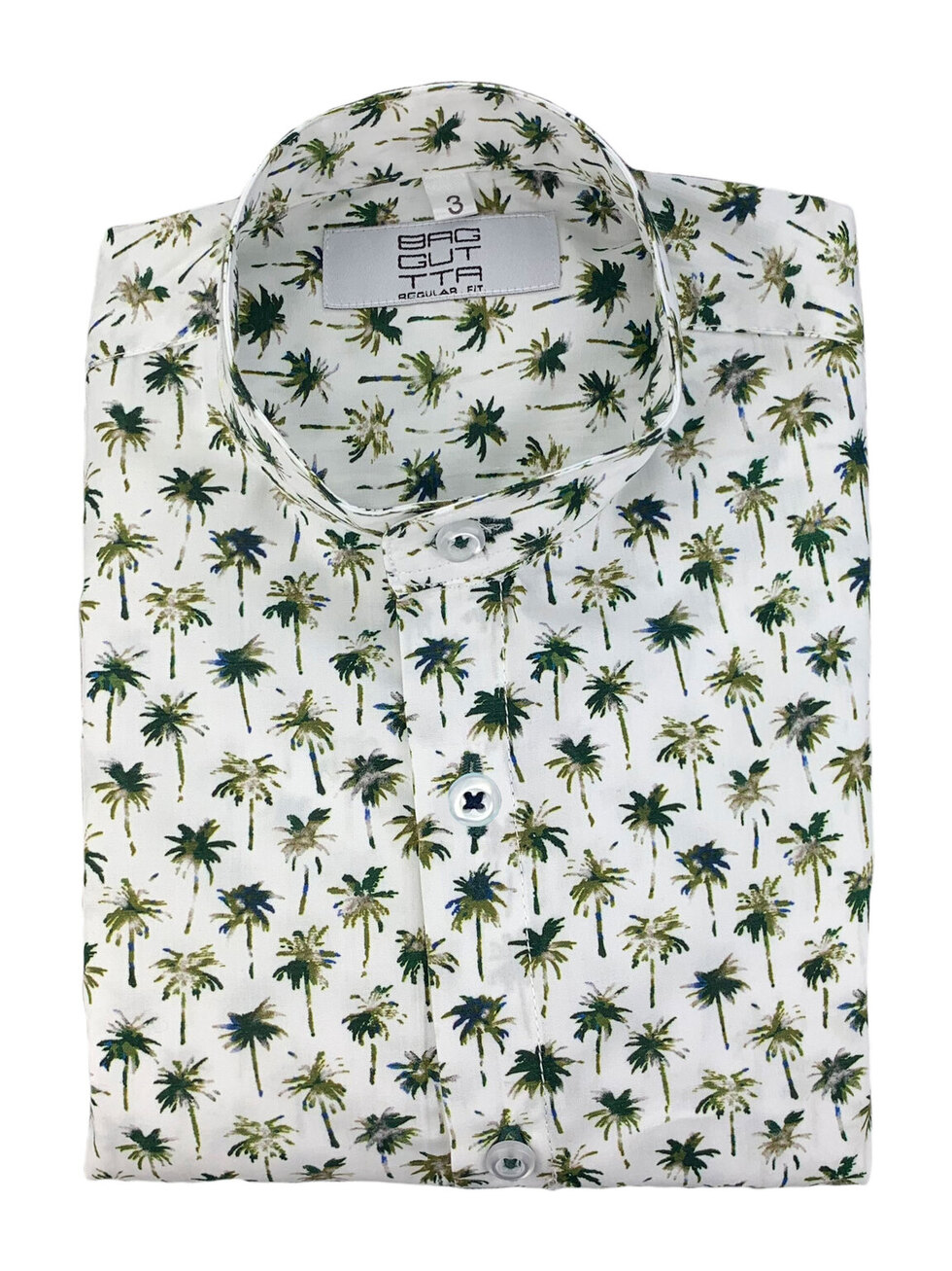 WHITE KIDS SHIRT PALM TREE PATTERN MAO COLLAR