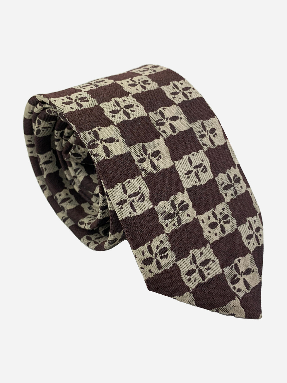 BROWN BEIGE PRINT NECKTIE