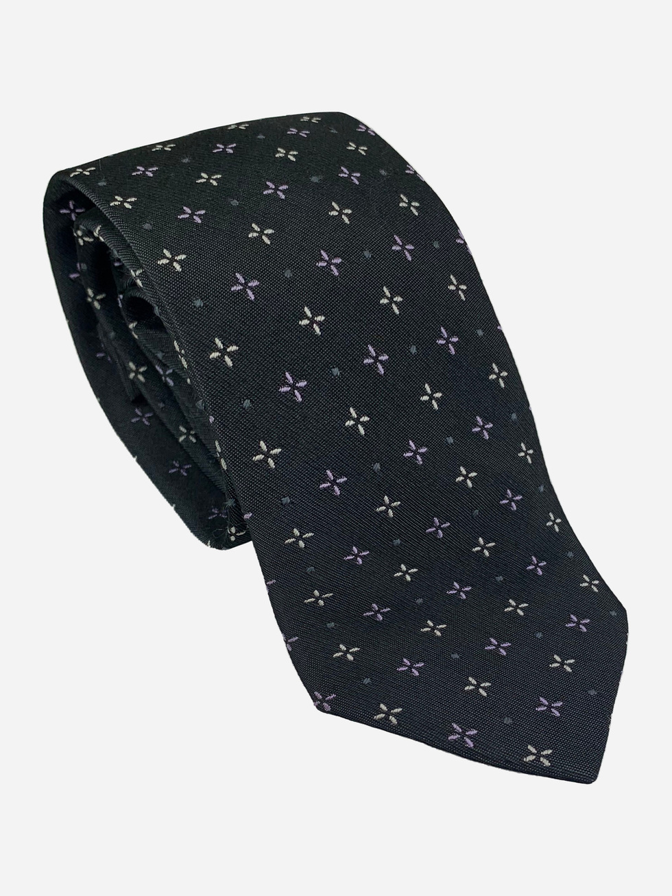 BLACK NECKTIE SMALL LILAC WHITE PATTERN