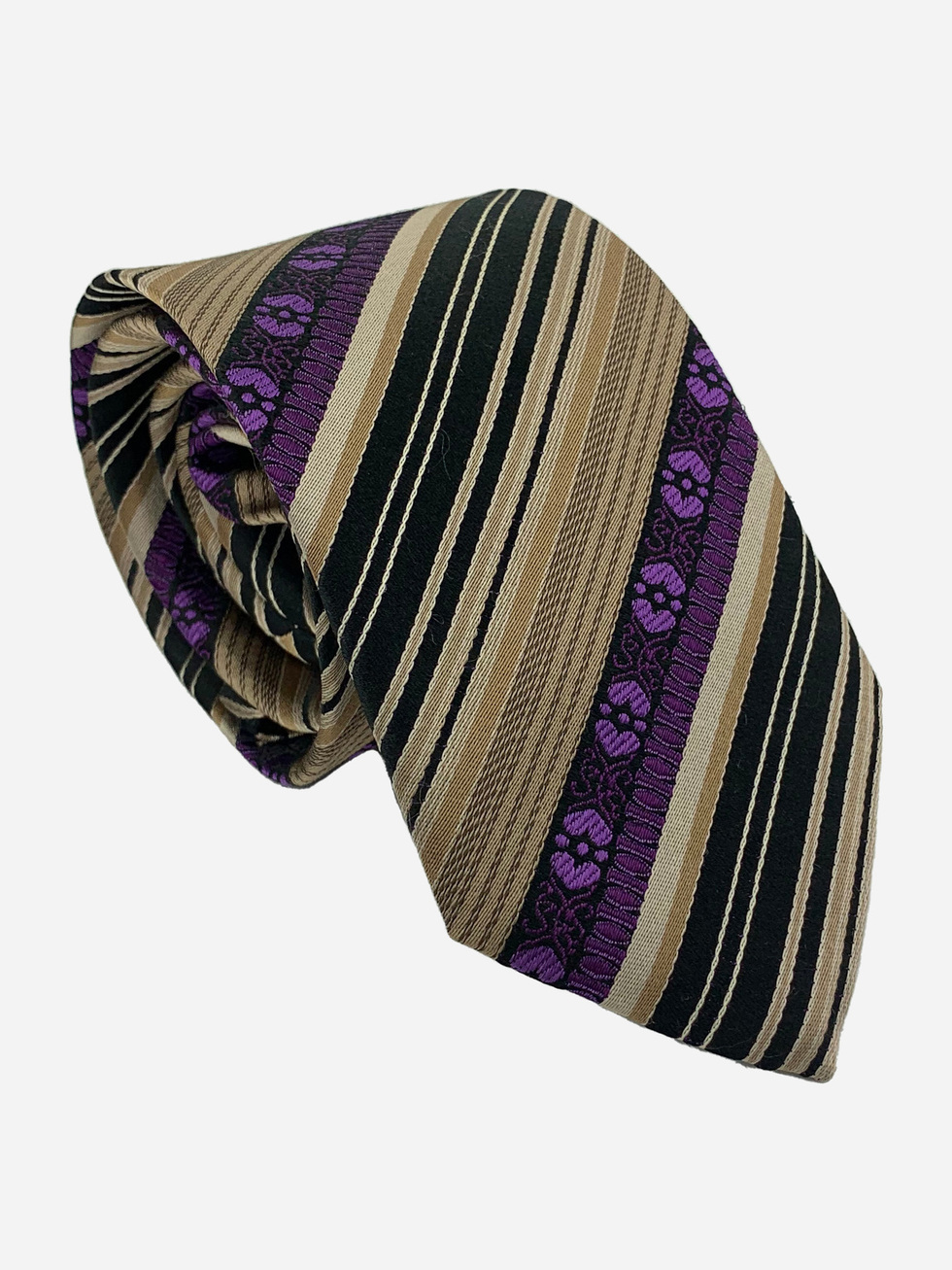 STRIPED PURPLE BEIGE BROWN NECKTIE