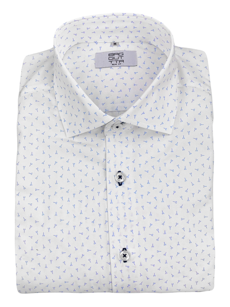 WHITE LIGHT BLUE SCISSORS PATTERN SHIRT