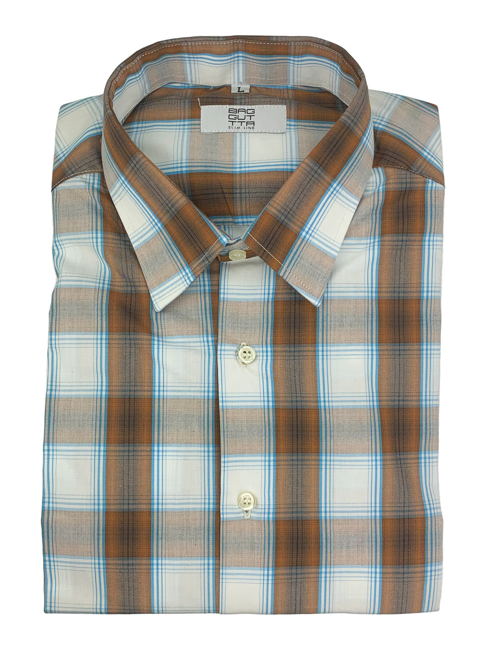 PLAID WHITE BROWN LIGHT BLUE SHIRT