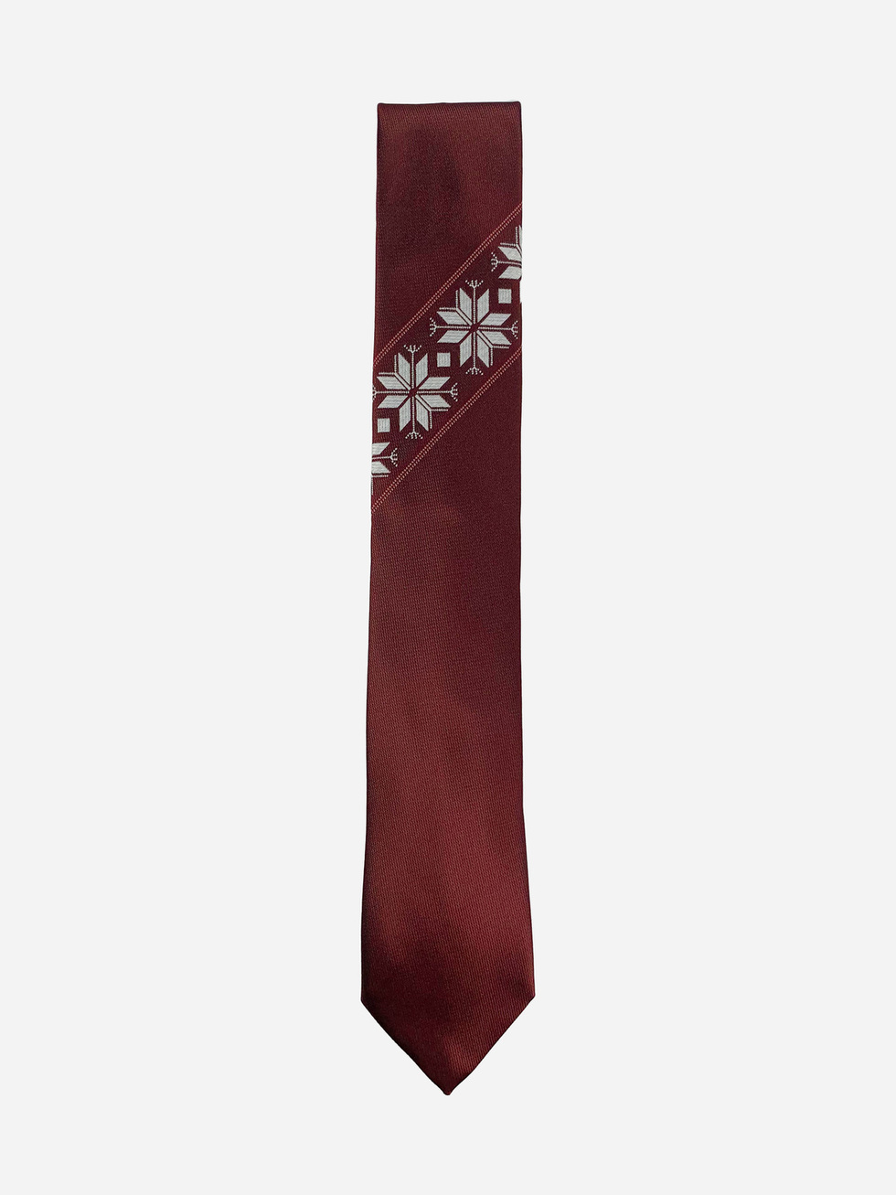 DARK RED NECKTIE WITH SNOW PRINT