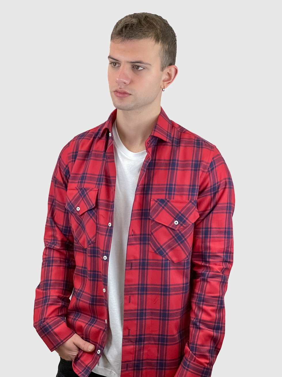 RED BLUE LARGE PLAID FLANNEL SHIRT