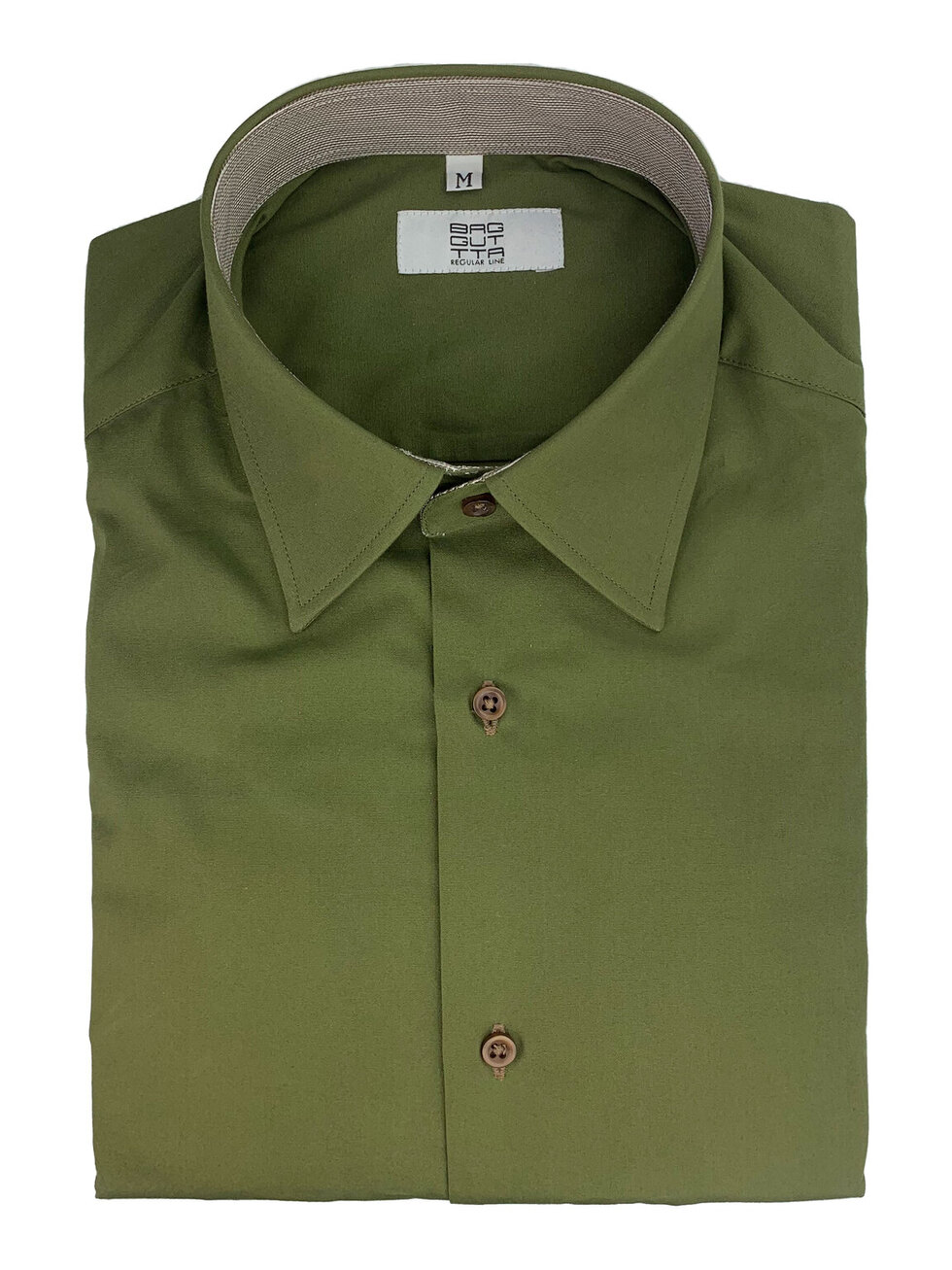 OLIVE GREEN POPLIN SHIRT WITH PATTERN ON COLLAR