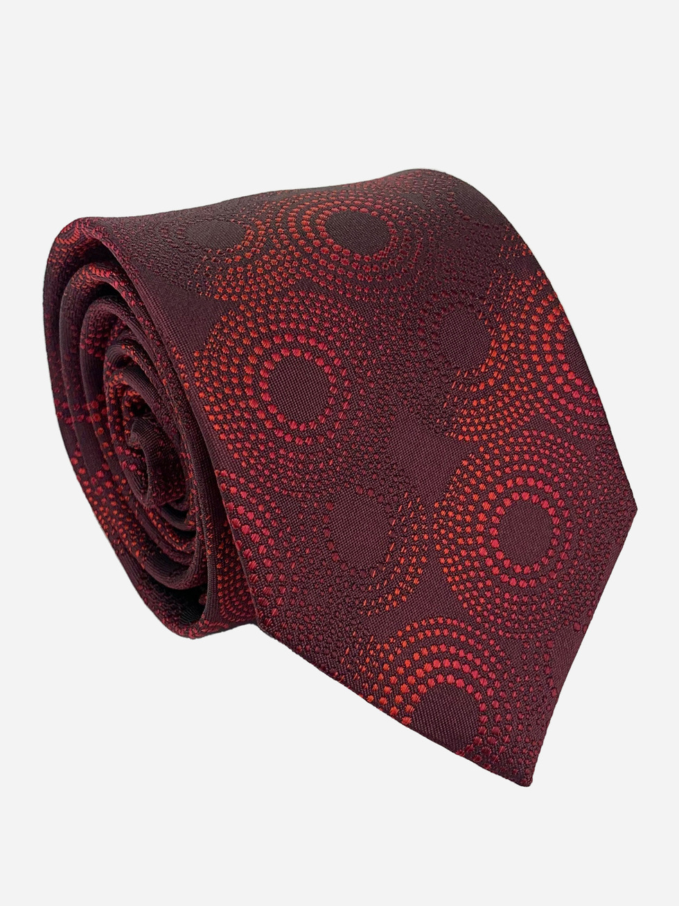 DARK RED NECKTIE WITH WOVEN CIRCLES PATTERN