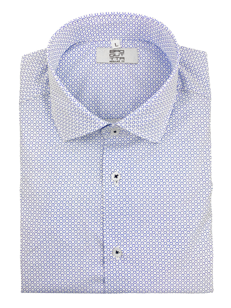 WHITE SHIRT BLUE CIRCLES PATTERN